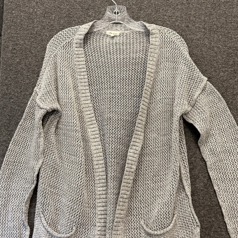 Women's Open Knit Cardigan Sweater Sz Small Gray Crochet‎ BOHO Lagenlook Slouchy